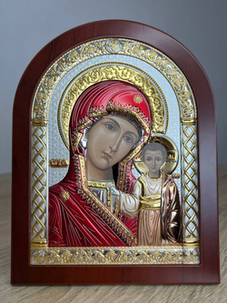 Казанская БМ, икона арочная, красное дерево, эмаль 175х225