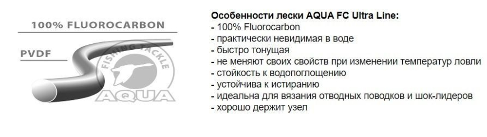 Леска для рыбалки AQUA FC Ultra Fluorocarbon 100% 0,14mm 30m, цвет - прозрачный, test - 2,15kg ( 1 штука )