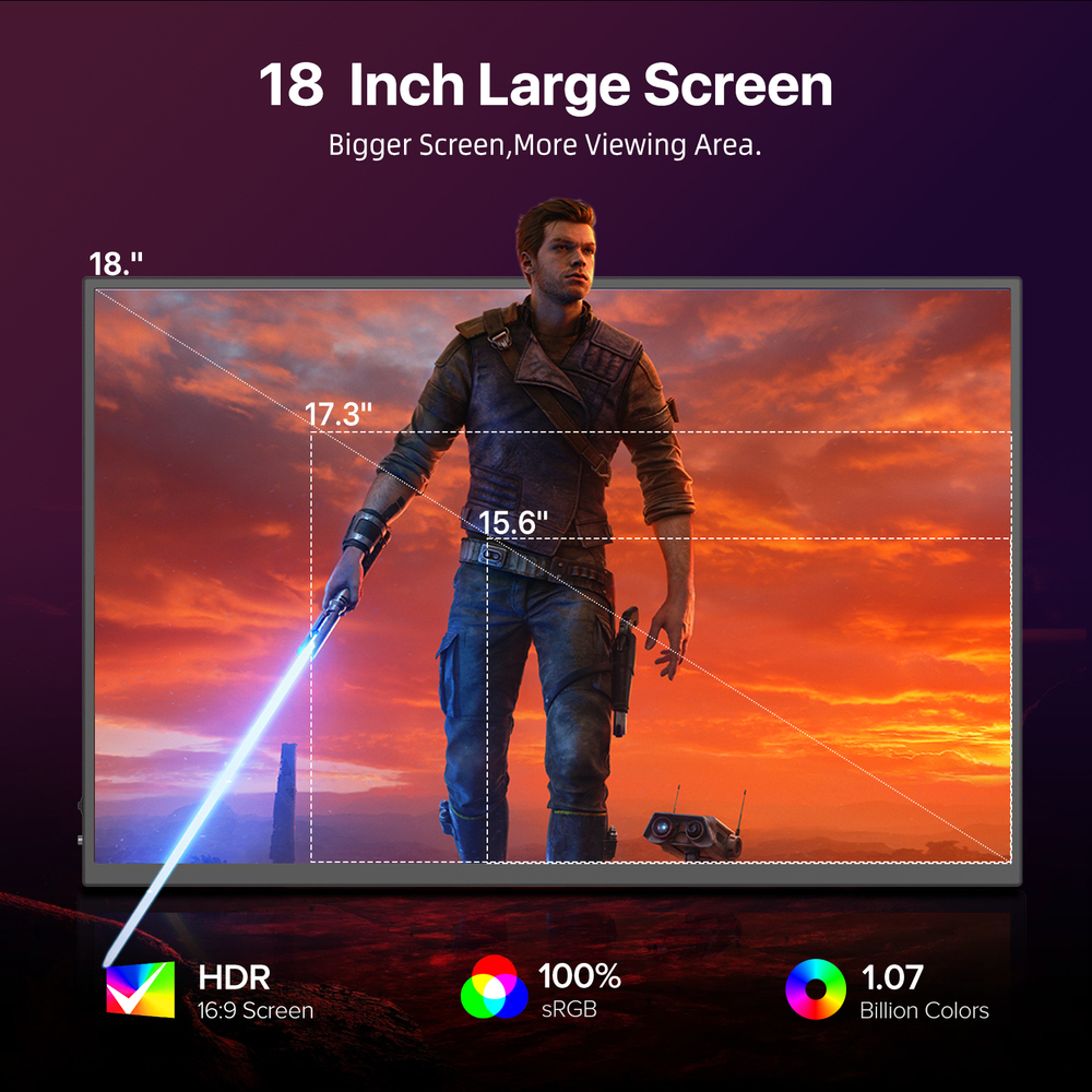 18" Портативный монитор с магнитным чехлом Ugame B118 WQXGA IPS 2560х1600, 144 Гц