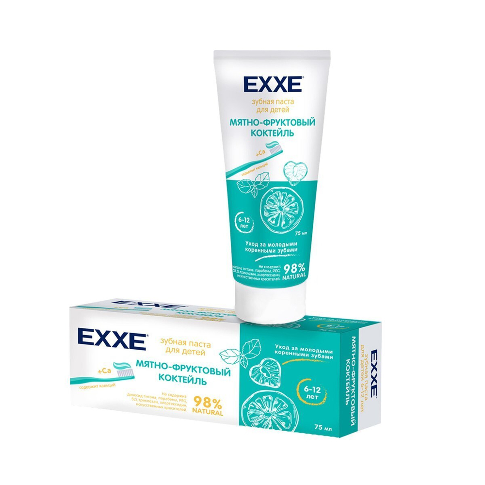 Зубная паста детская EXXE Мятно-фруктовый коктейль с кальцием 75мл (с 6 лет)