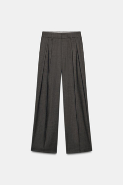 ZARA БРЮКИ С ДВОЙНЫМИ ЗАЩИПАМИ, КОРИЧНЕВЫЙ
