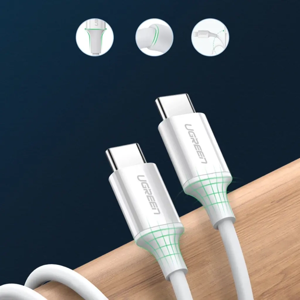 Кабель USB C - USB C, 480Mbps, 3A, QC4.0/PD3.0, 60W, 1m, UGREEN 60518