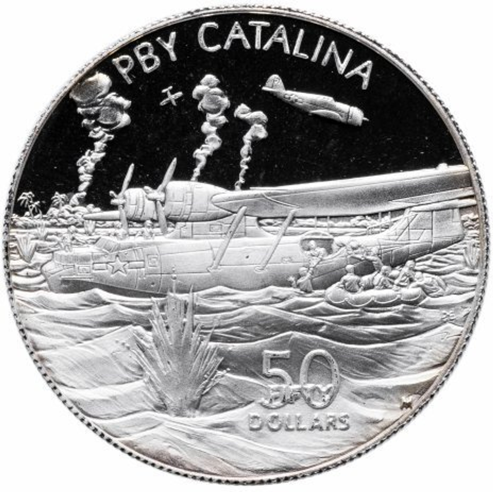 50 долларов Самолет PBY Catalina Каталина Бомбардировщик Война . Маршалловы о-ва 1991 год. PROOF