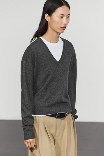 Massimo Dutti Свитер из смесовой шерсти с V-вырезом, серый
