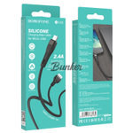 Кабель USB-micro-USB Borofone BX46,черный металл штекер,1м,круглый черный силикон,2.4А