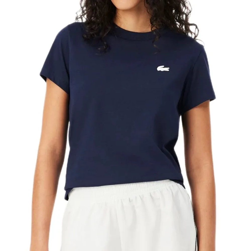 Женская теннисная футболка Lacoste Ultra Dry Technical Cotton Sport - navy blue