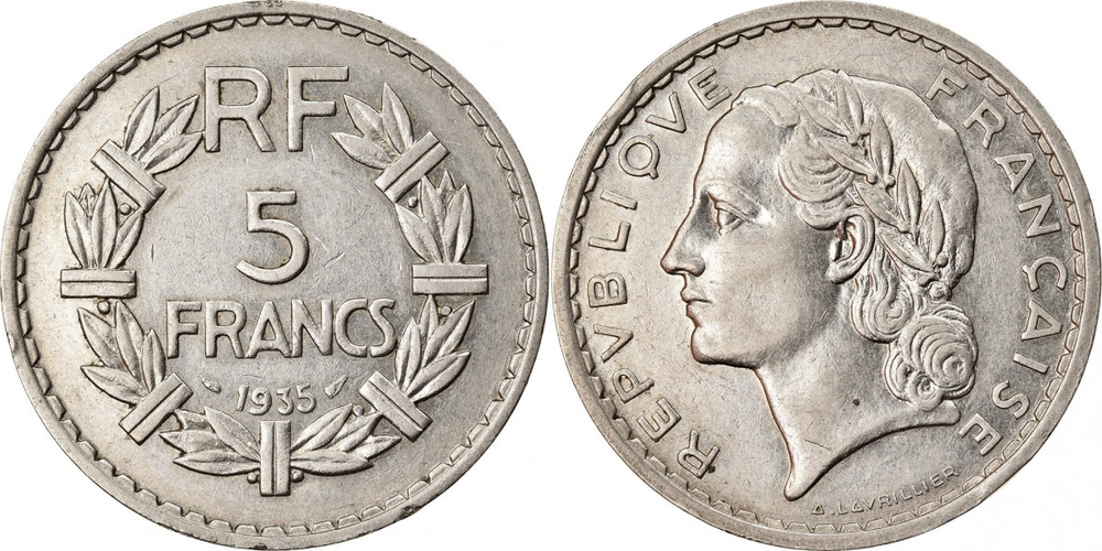 Франция 5 франков, 1933 - 1938 Марианна XF
