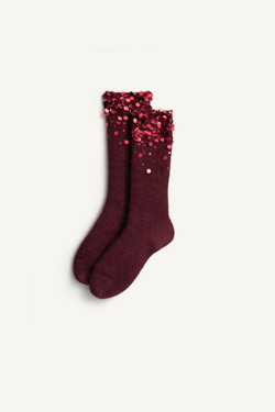 ZARA ОДНОТОННЫЕ НОСКИ С ПАЙЕТКАМИ - LIMITED EDITION, КРАСНЫЙ