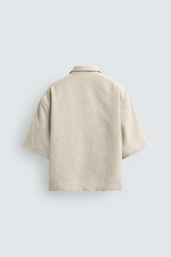 ZARA РУБАШКА BOXY FIT ИЗ РЕЛЬЕФНОЙ ТКАНИ, СВЕТЛО-БЕЖЕВЫЙ