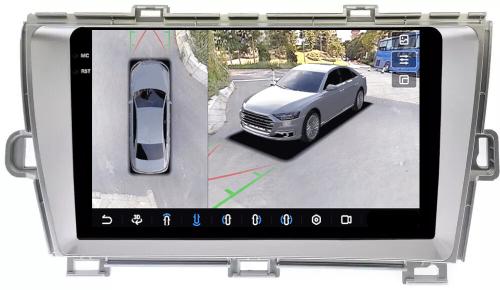 Магнитола для Toyota Prius 30 2009-2015 (левый руль, рамка серебро) - FarCar BX9-360-9539LS монитор 9.5" 2K QLED на Android 13, Быстрая, CarPlay, 4G SIM-слот, 4 камеры в комплекте