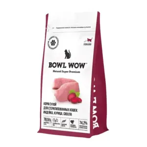 Сухой корм BOWL WOW для стерилизованных кошек с индейкой и свеклой