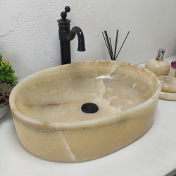 Раковина из оникса Oval Yellow OY-61585 (52x38x14) из натурального камня