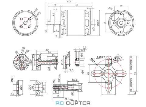 T-Motor AT2820 KV880 3D F3A длинный вал