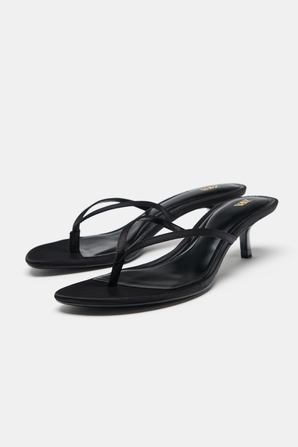 ZARA АТЛАСНЫЕ БОСОНОЖКИ НА КАБЛУКЕ KITTEN, ЧЕРНЫЙ