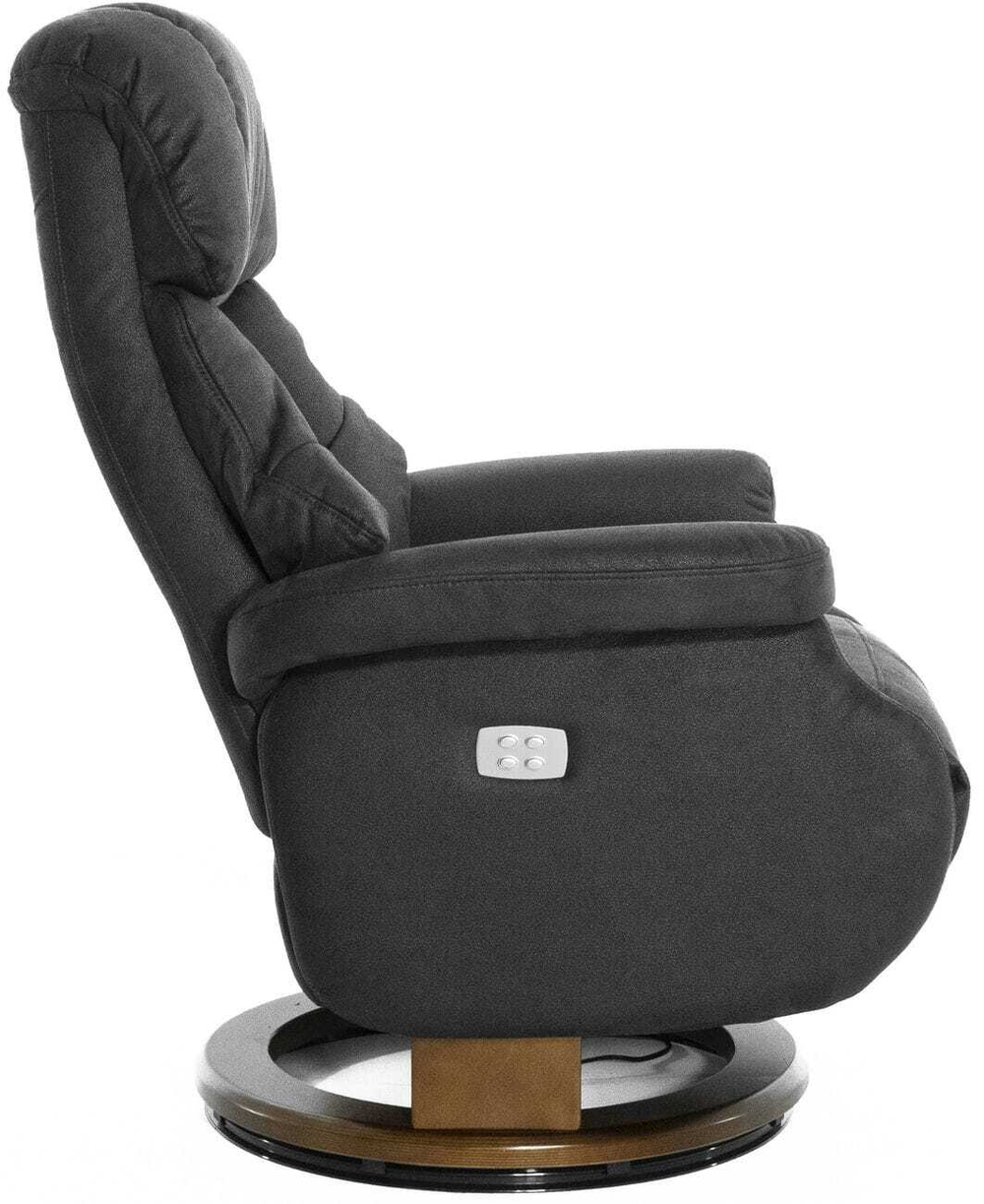 Кресло реклайнер Relax Lux Electro S16099RWB, искусственный нубук черно-серый (16), основание дерево темный орех (029)