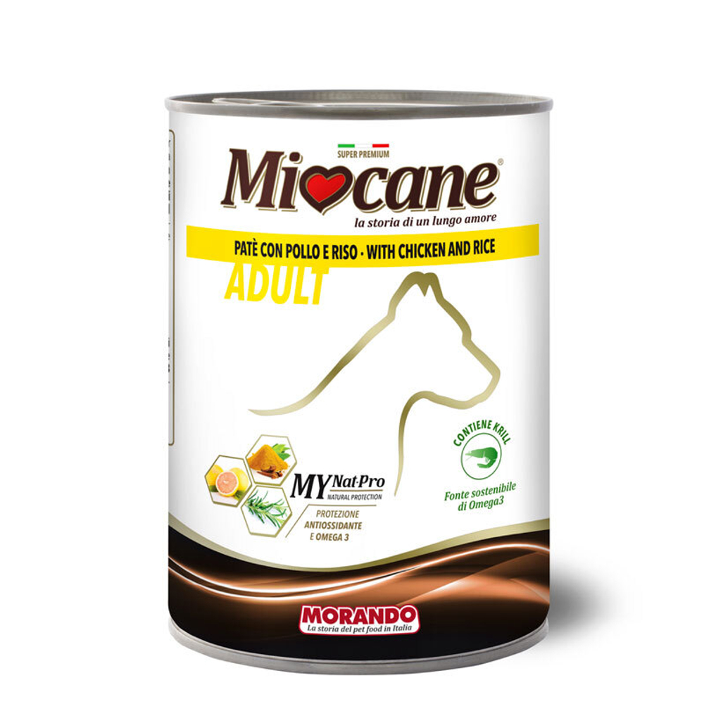 MIOCANE консервированный корм для собак паштет Курица с рисом, 400гр