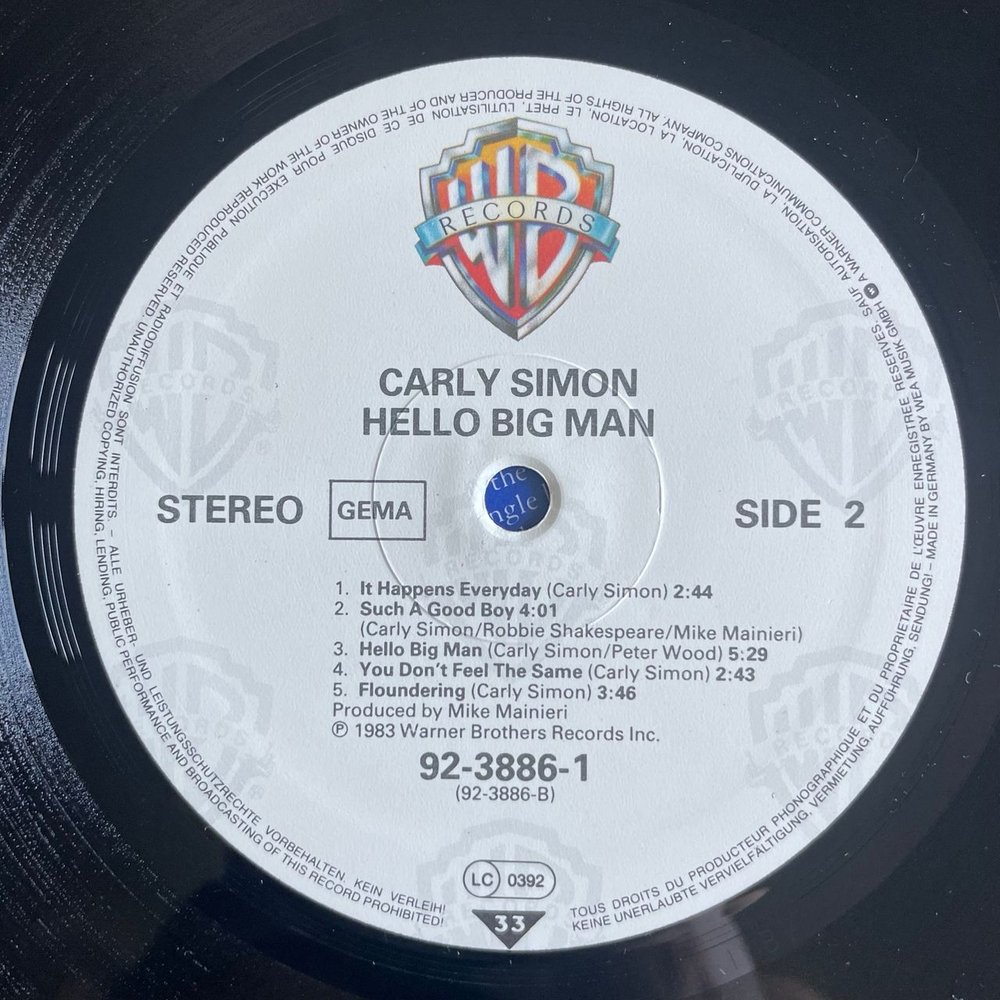 Винтажная виниловая пластинка LP Carly Simon, Hello Big Man (Германия 1983)