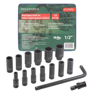 Набор головок ударных 1/2'',15пр. RockForce##Rock FORCE RF-4157MPB