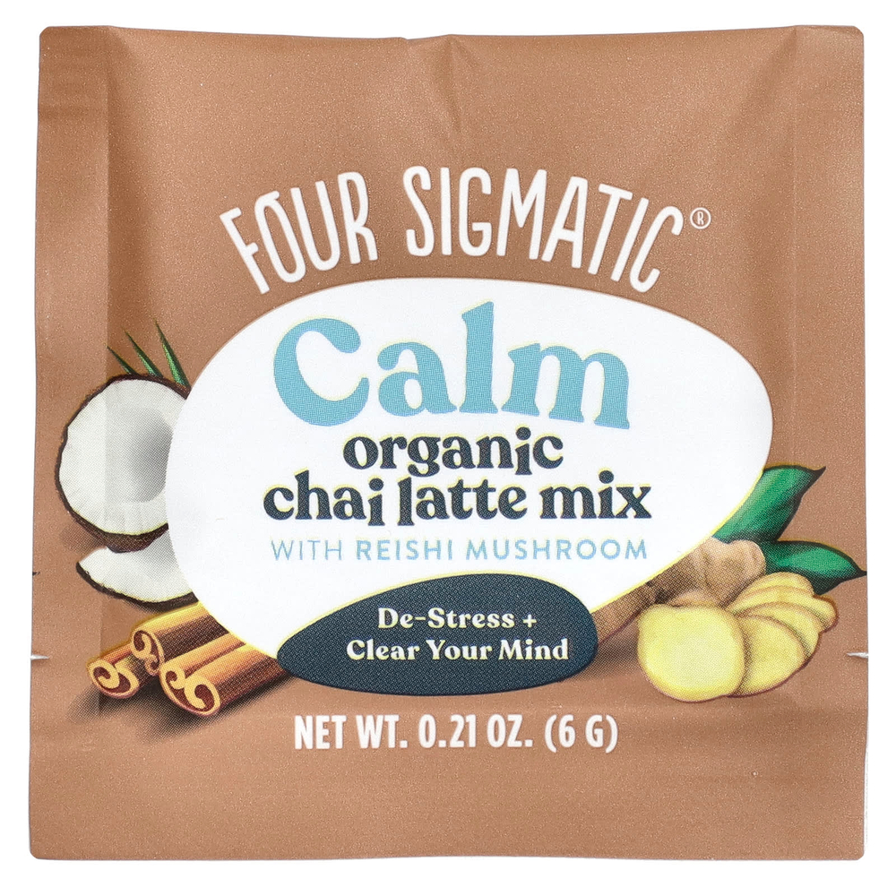 Four Sigmatic, Calm, смесь для приготовления органического латте с грибами рейши, без кофеина, 10 пакетиков по 6 г (0,21 унции)