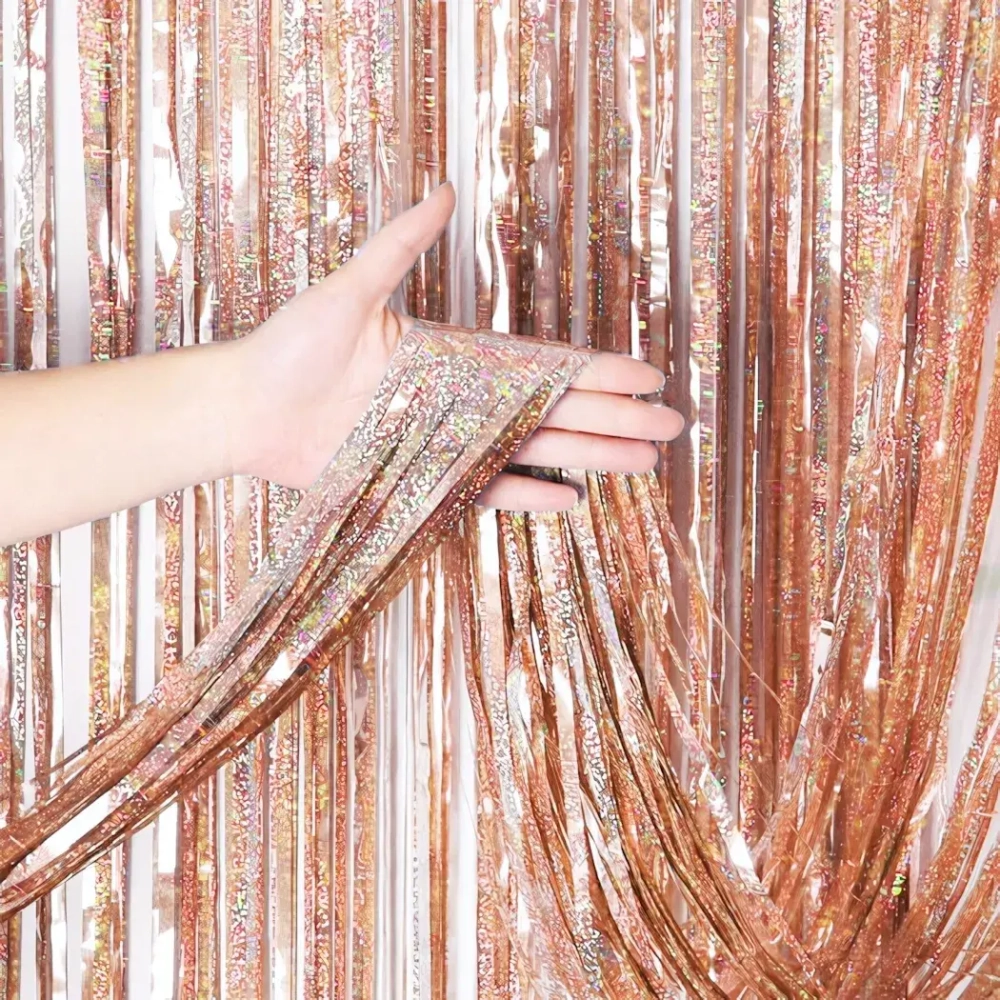 Занавес фольгированный TINSEL «Дождь» ш1м, в2м (галограмма), Медный