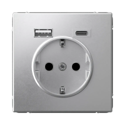 ARTGALLERY РОЗЕТКА 16А с 2 USB A+C, 5В/2,4А/3,0А, 2х5В/1,5А, механизм, АЛЮМИНИЙ