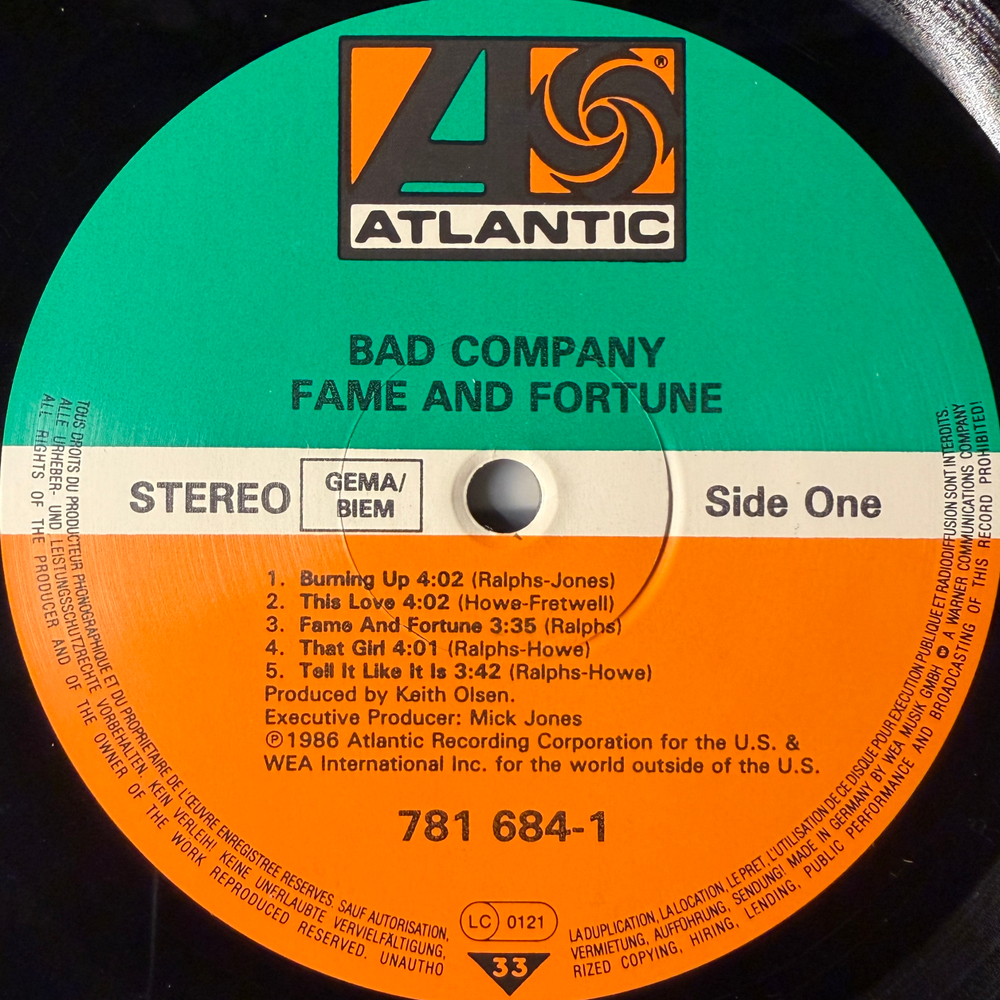 Bad Company ‎– Fame And Fortune (Германия 1986г.)
