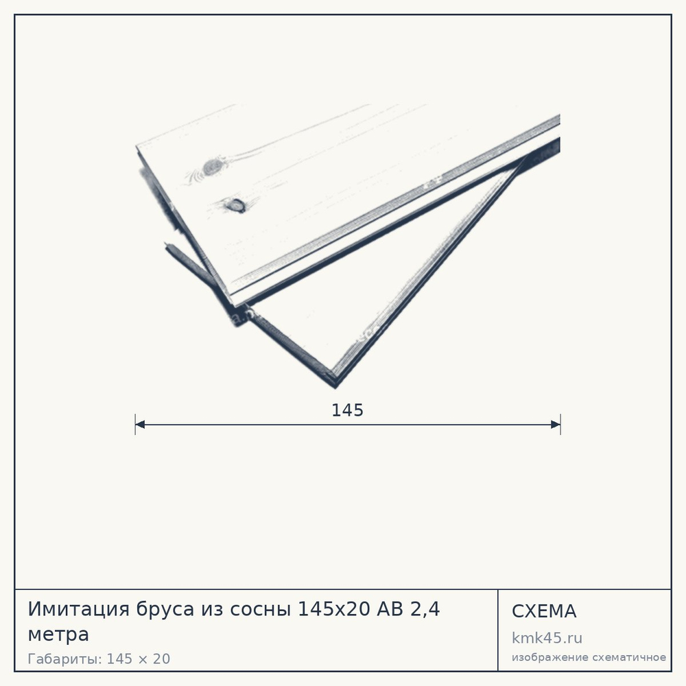 Схема с габаритами: Имитация бруса из сосны 145х20 AB 2,4 метра