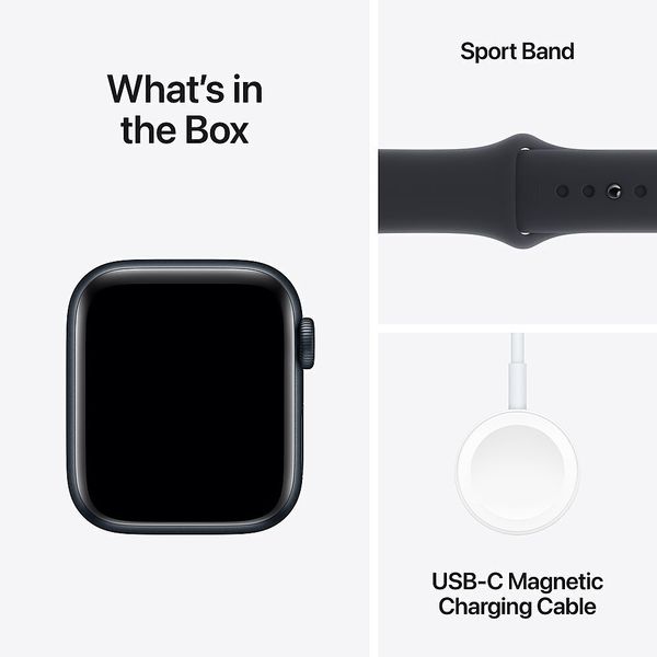 Умные часы Apple Watch SE 2024 44 мм из алюминия цвета «тёмная ночь», спортивный ремешок «тёмная ночь» (S/M)