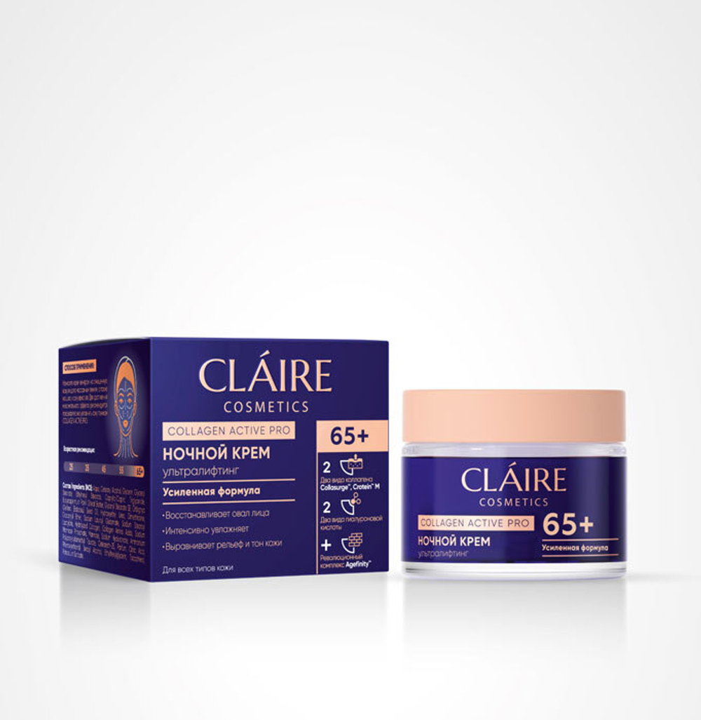 Крем для лица ночной Claire Collagen Active Pro 65+ 50 мл