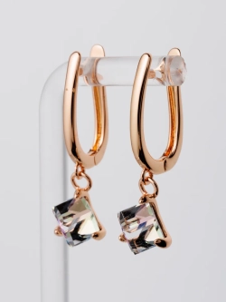 Серьги-подвески Миражи с сиреневым кубиком Swarovski