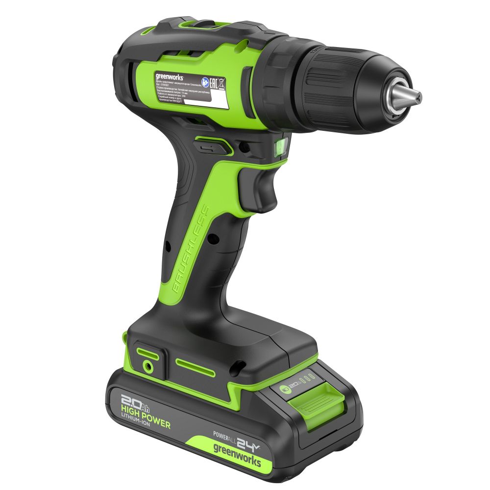 Дрель-шуруповерт акк. Greenworks GD24DD35, 24V, б/щет, 29/35Нм,1x2Ач,ЗУ,кор (3704007CUA)