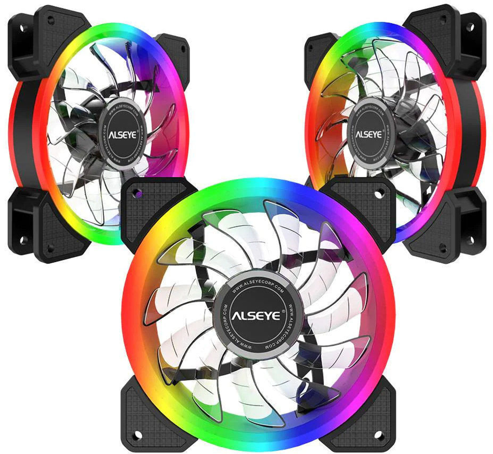 Комплект из 3 вентиляторов Alseye CRLS-300DS, 120мм, 5-pin, белый-черный/ARGB, 700-1500rpm, 62CFM, 30дБ, контроллер, пульт ДУ, антивибропрокладки, 2 ленты (AS.11.0014)