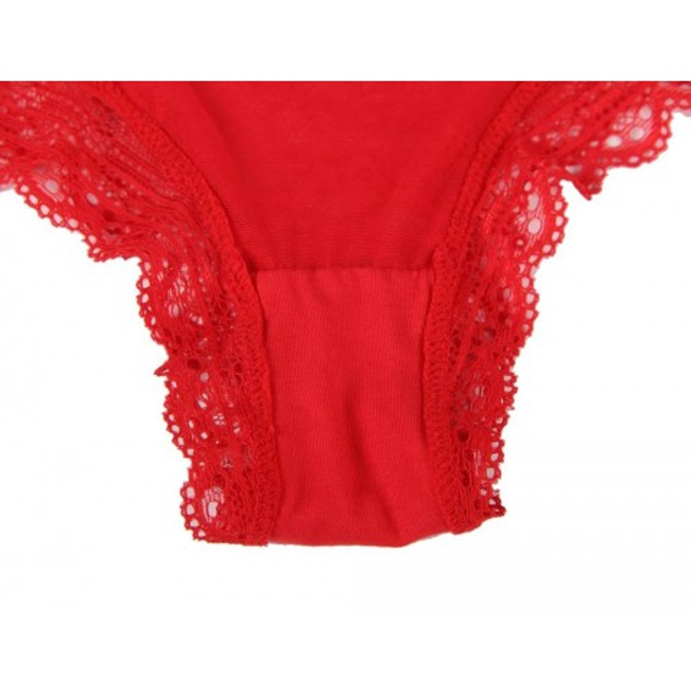 Трусики бразилиана Floral Lace, красные, XS-S