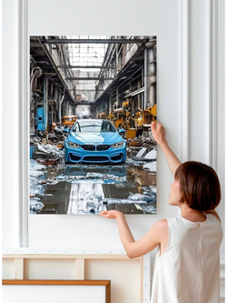 Картина "BMW на заводе", интерьерная 50х70см 1шт., на деревянном подрамнике