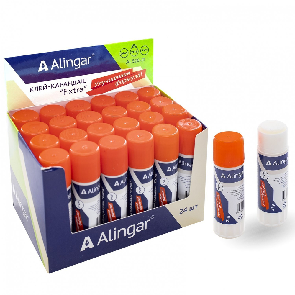 Клей-карандаш Alingar, 21 гр, на основе PVP, пластиковый тюбик