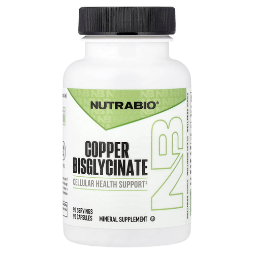 NutraBio, бисглицинат меди, 90 капсул (3 мг в 1 капсуле)