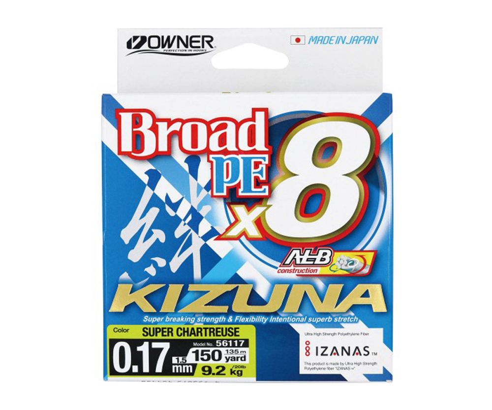 OWNER Шнур Kizuna X8 Broad PE chartreuse 135м 0.17мм 9.1кг
