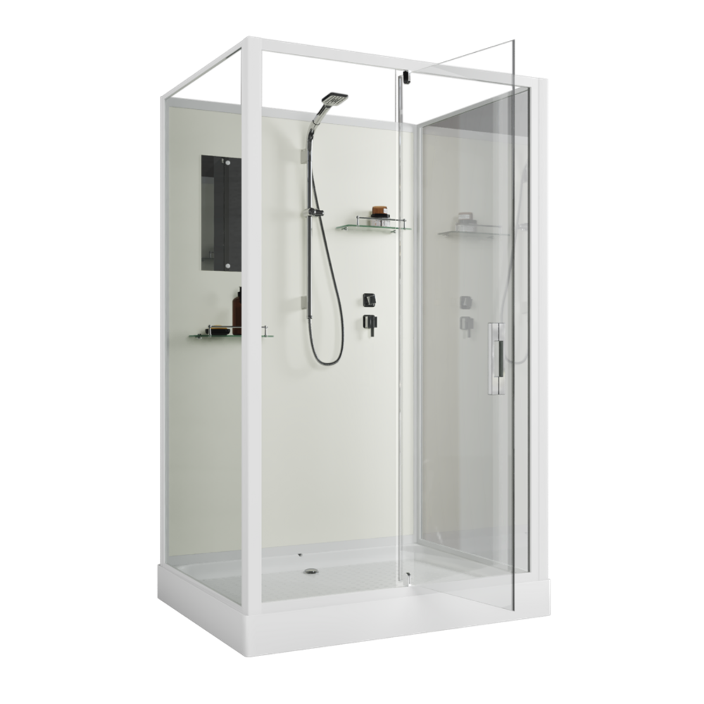 Душевая кабина Niagara Standart ST120/90/15Q/BK (120х90х200) прямоугольник,поддон 15см,распашная,проф.белый,без крыши,3 места
