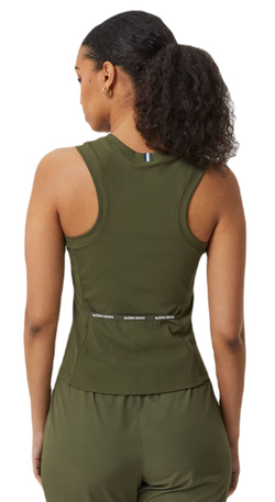Женский теннисный топ Bjorn Borg Ace Rib Tank Pocket - оливковая ночь