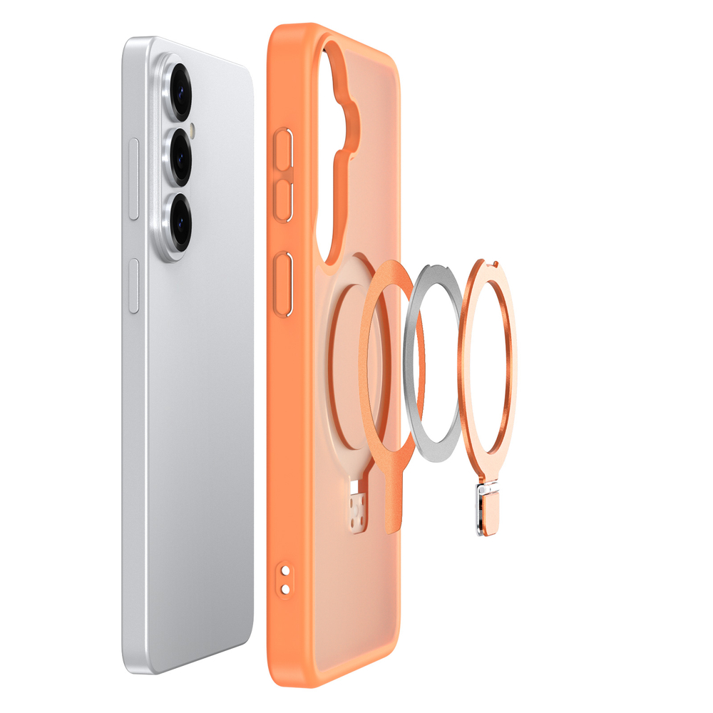 Матовый чехол оранжевый с MagSafe для Samsung Galaxy S26+ Плюс, серия Yind Series Case от Dux Ducis (версия с магнитной откидной подставкой)