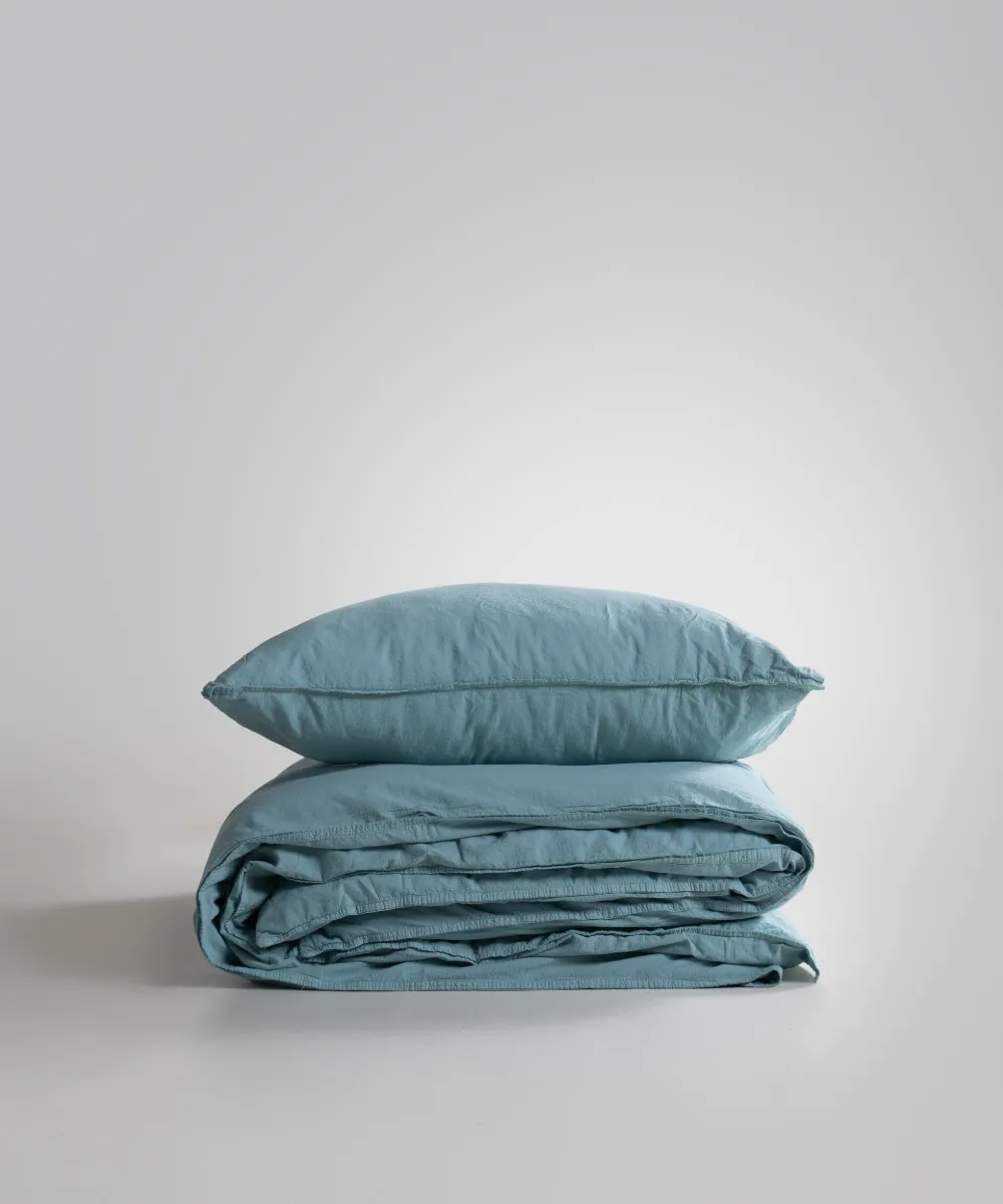 Lımasso КПБ 4 пр. Stonewashed Standart Mineral Blue пододеяльник 200*220, простынь 240*260, наволочки 50*70 2шт — фото 3