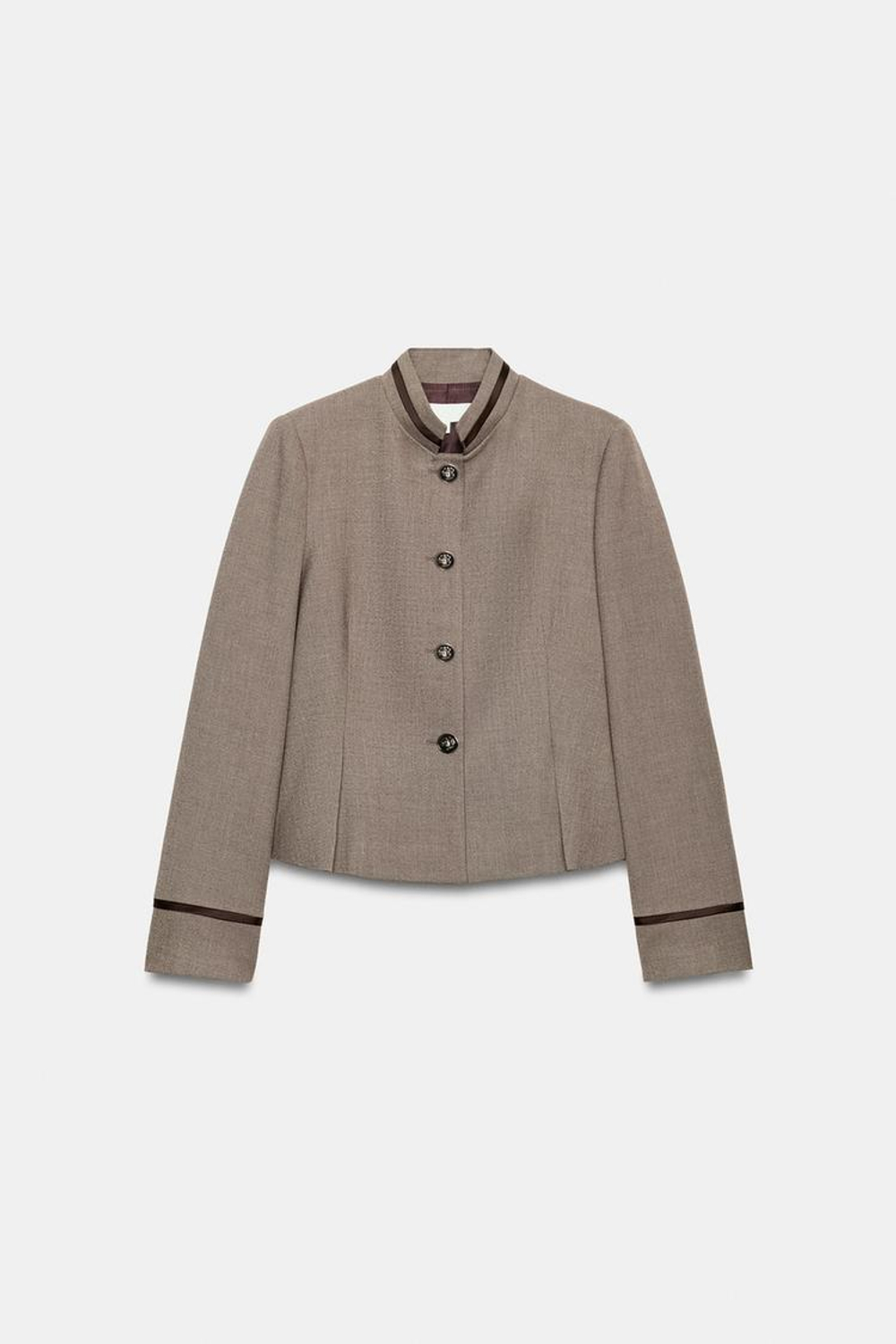ZARA БЛЕЙЗЕР С БАСКОЙ И ОКАНТОВКОЙ, РЫЖЕВАТО-КОРИЧНЕВЫЙ