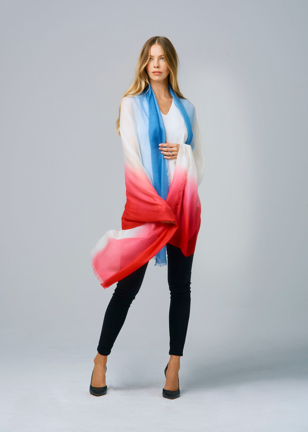 Шаль Americana Шаль Sofia Cashmere 90x200 Белый / Красный / Синий
