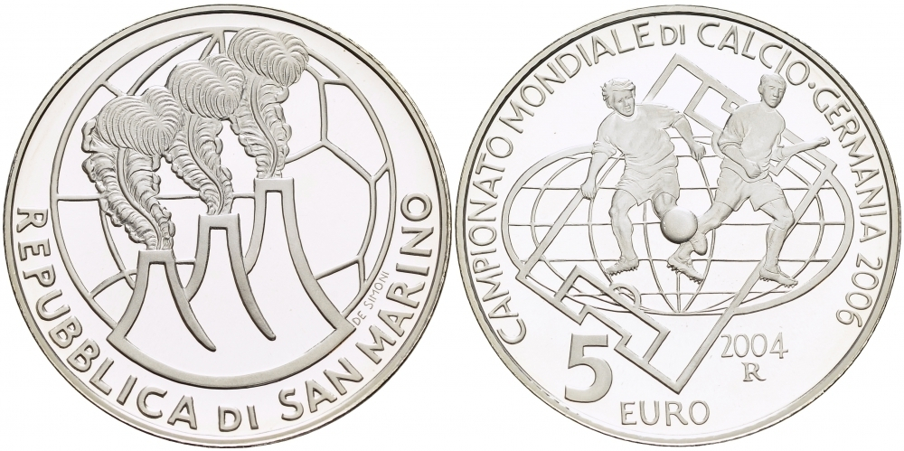 5 евро Чемпионат мира по футболу в Германии 2006 г. Сан-Марино. 2004 год