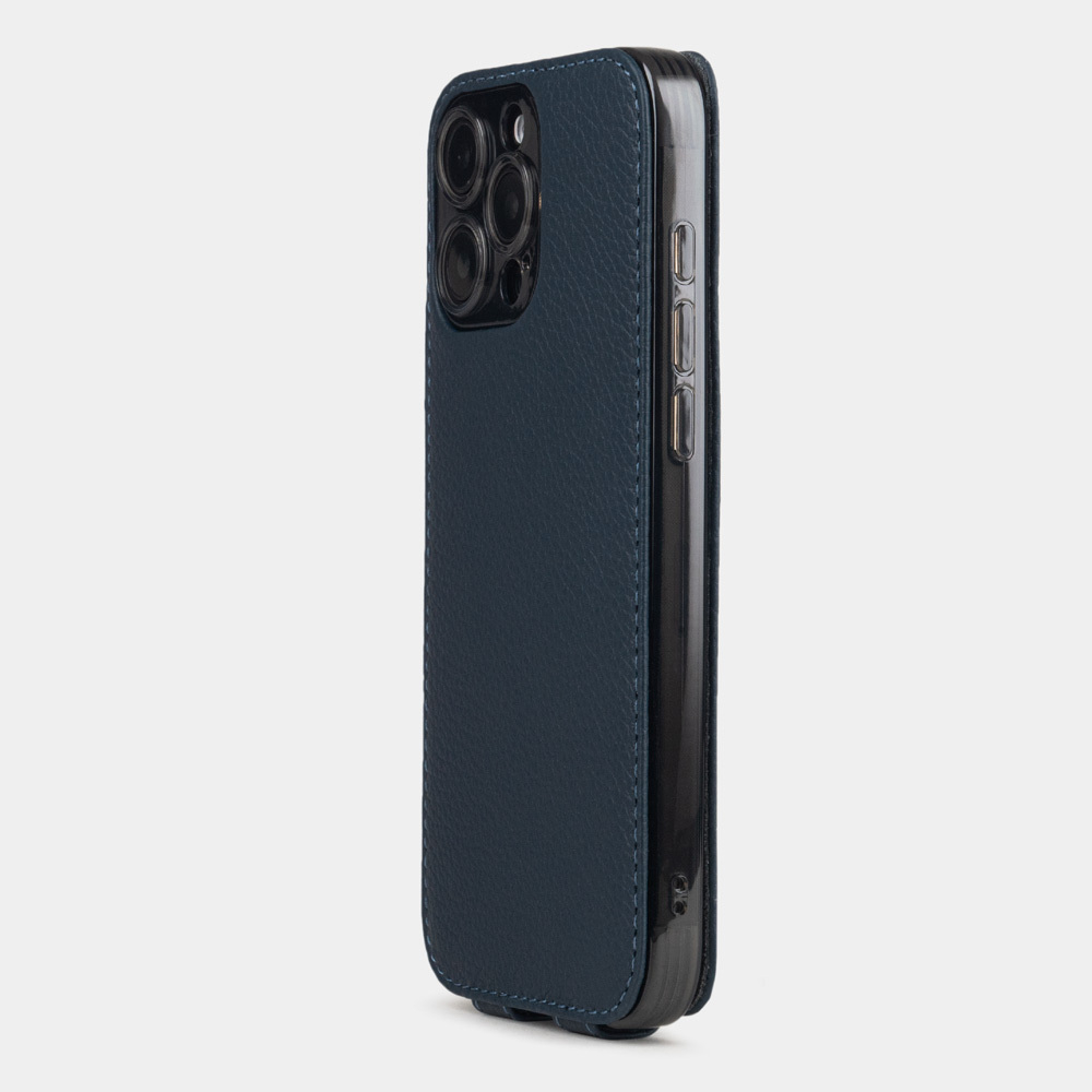 Кожаный чехол для iPhone 16 Pro, теленок синего цвета