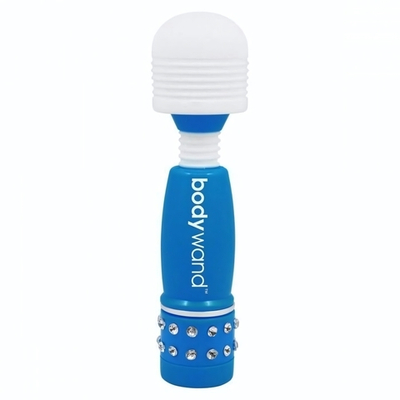 Голубо-белый жезловый мини-вибратор с кристаллами Mini Massager Neon Edition (Цвет: голубой с белым)