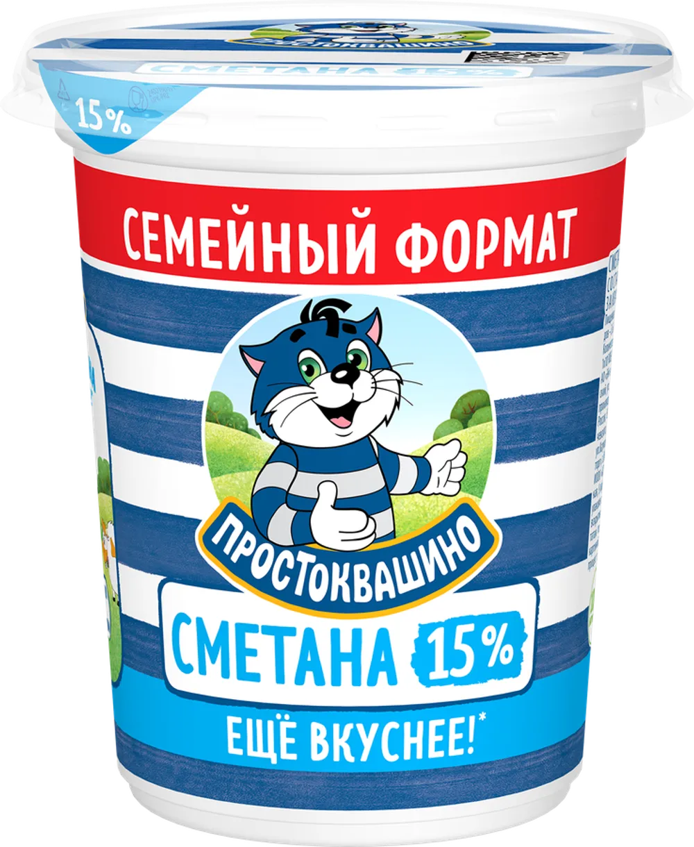 Сметана простоквашина 15% 390 гр