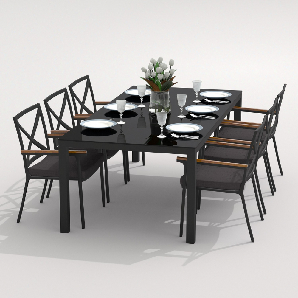Обеденная группа Ideal Patio КАНА ФЕСТА  каркас карбон, стол стекло 220, ткань антрацит