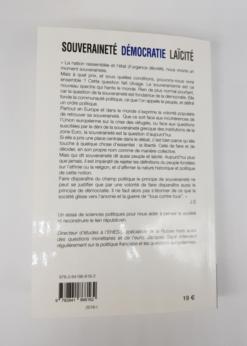 "Souverainete, Democratie, Laicite (Суверенитет, Демократия, Секуляризм)". Jacques Sapir (Жак Сапир)