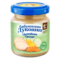 Пюре Бабушкино лукошко Цыпленок-овощи с 6 мес 100 г
